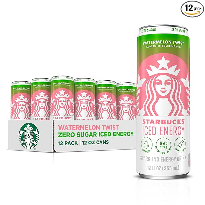 Starbucks Iced Energy Drink, Watermelon Splash, Zero Sugar Energy Drink, Plant Based Caffeine