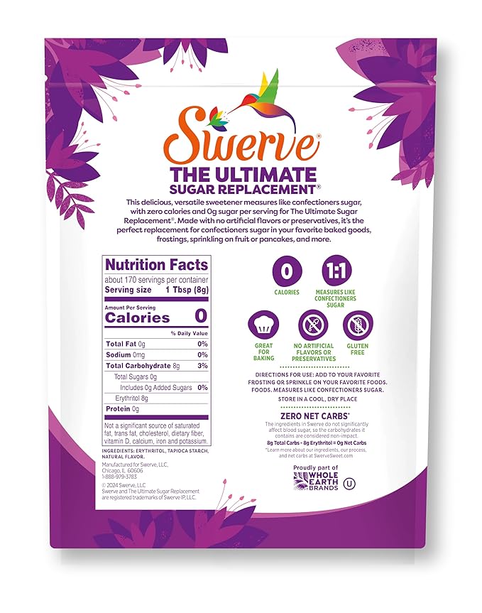 Swerve Ultimate Sugar Replacement Sweetener, Confectioners Sugar Substitute, Zero Calorie, Keto