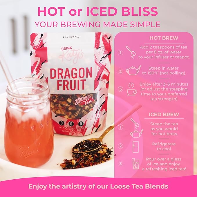Katy?™s Dragonfruit Loose Leaf Tea | Hydrating & Fruity Herbal Tea | Hibiscus, Dragonfruit &