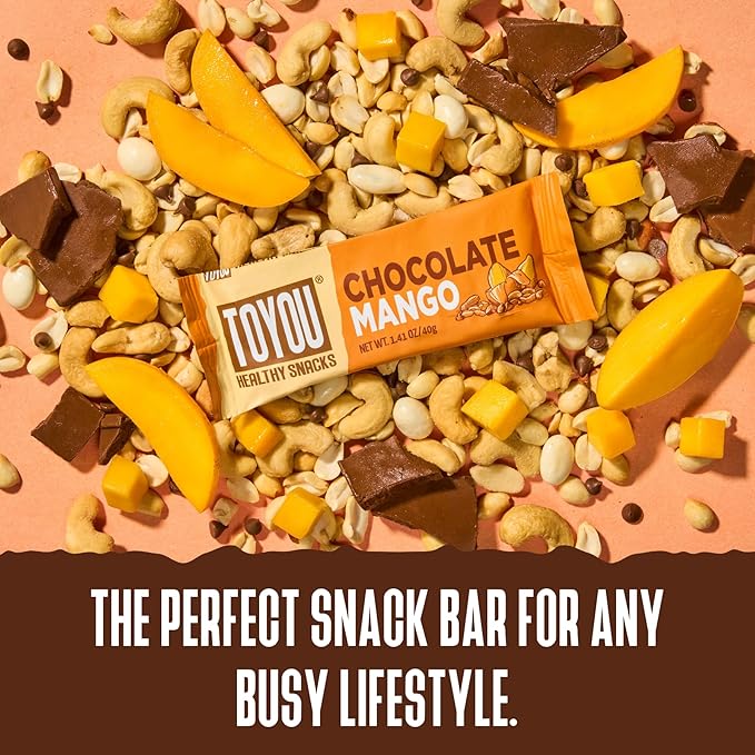ToYou Chewy Fruit and Nut Bars - Healthy Protein Snacks | Chocolate Mango - 1.41 Ounce (Pack of 12)