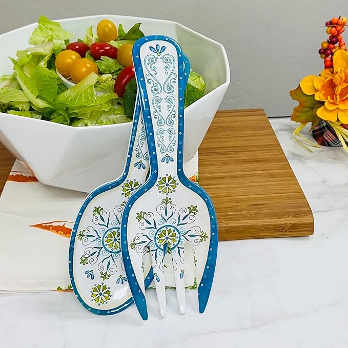 UPware Jewel Medallion Melamine Salad Servers, Serving Utensil Set, Includes Serving Fork and Spoon