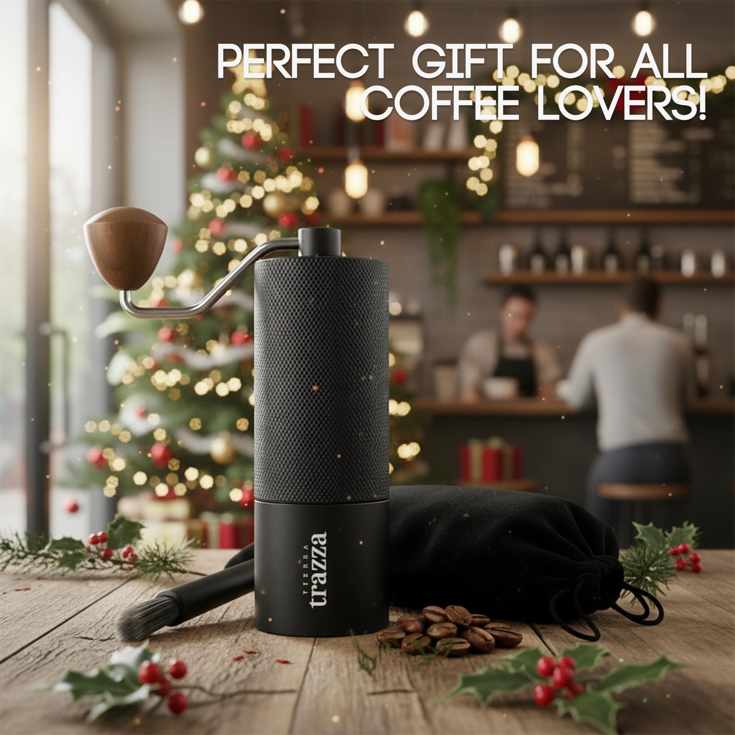 Tierra Trazza Manual Coffee Grinder, Conical Burr Coffee Grinder with Stainless Steel Burrs &