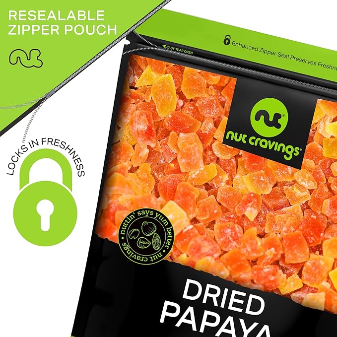 NUT CRAVINGS - Sun Dried Papaya Chunks, Lightly Sweetened (48oz, 3 LB) Bulk Dry Fruits Packed Fresh