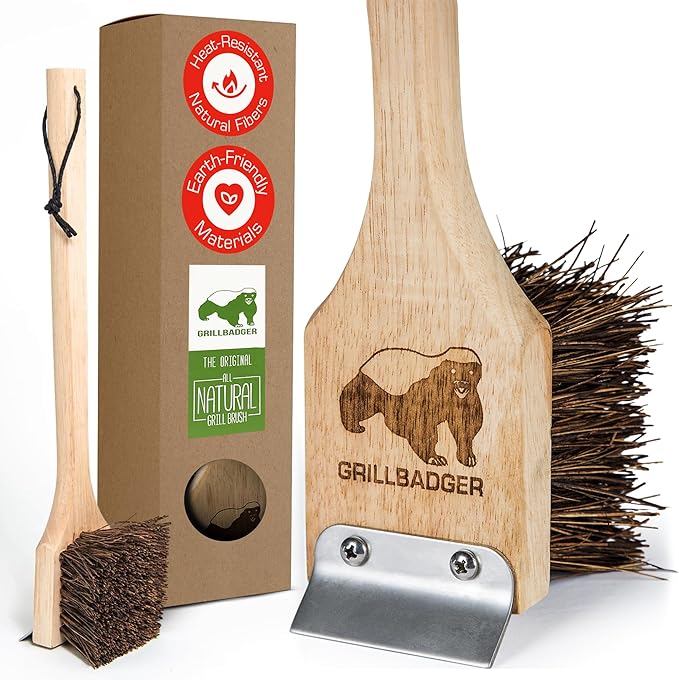 Natural Grill Brush Non Metal Bristles - Durable Non Metal Grill Brush Outdoor Grills Wooden Handle