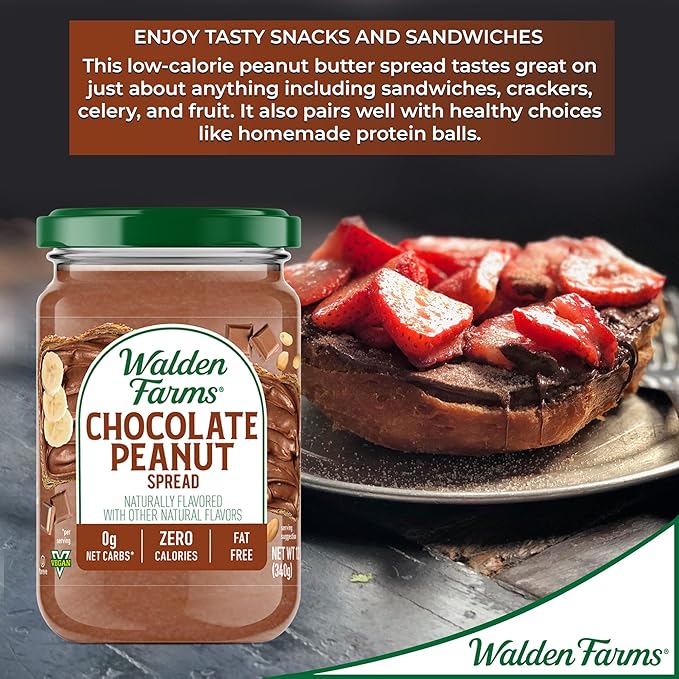 Walden Farms Chocolate Peanut Spread – Zero Calorie, Low Carb, Keto-Friendly, Vegan, Sugar-Free