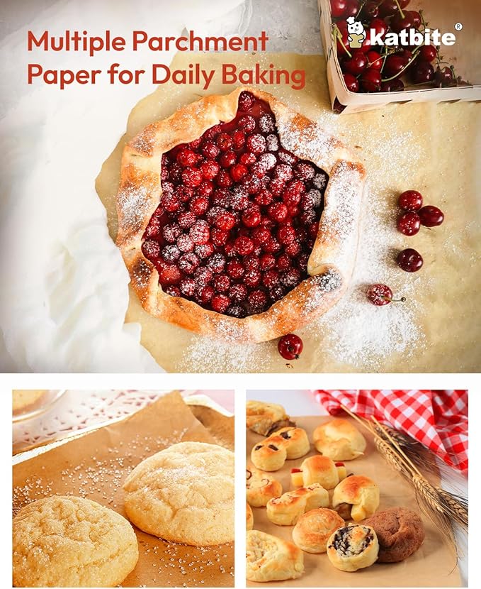 Katbite 16x24 Inch Parchment Paper Sheets, 100Pcs Non-Stick Precut Baking Parchment, Unbleached