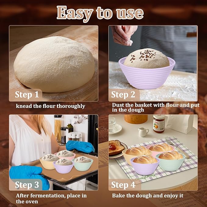4Pcs Mini Silicone Bread Proofing Baskets, 5" Sourdough Banneton Proofing Basket Baskets, Non-Stick