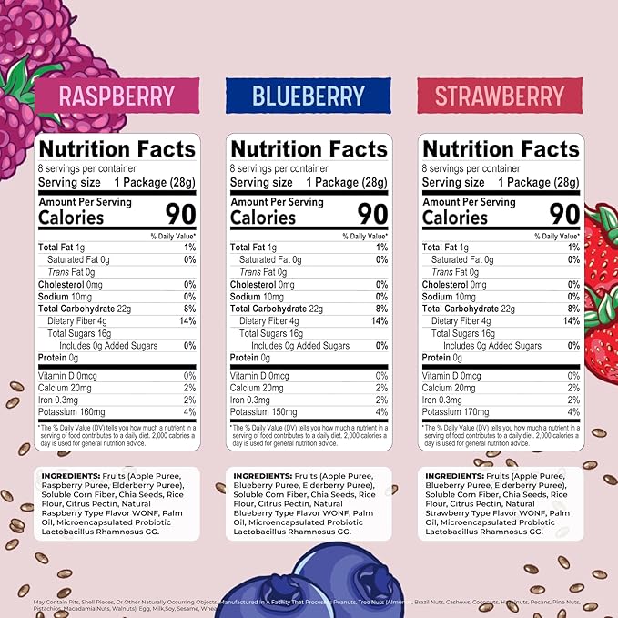 Nature's Garden Probiotic Fruichias Variety Pack - 24 Pack x 1oz, Probiotic Fruit Snack with Chia