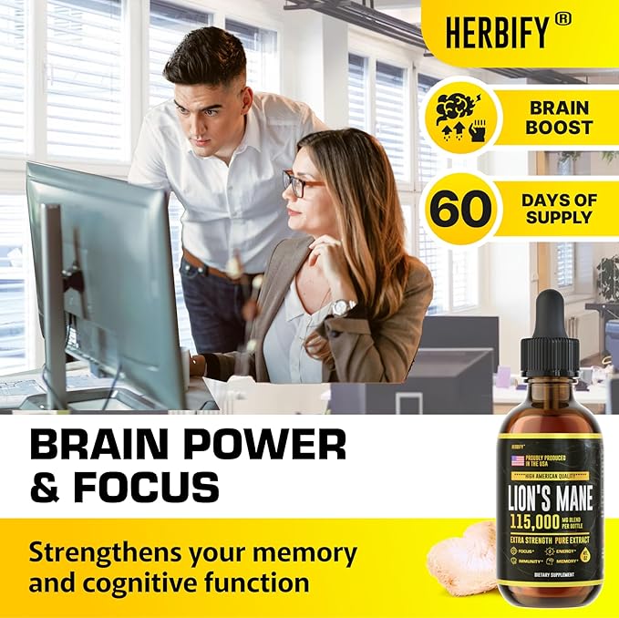HERBIFY Lions Mane - Lions Mane Mushroom Supplement- Lions Mane Tincture - Immune Support - Lions
