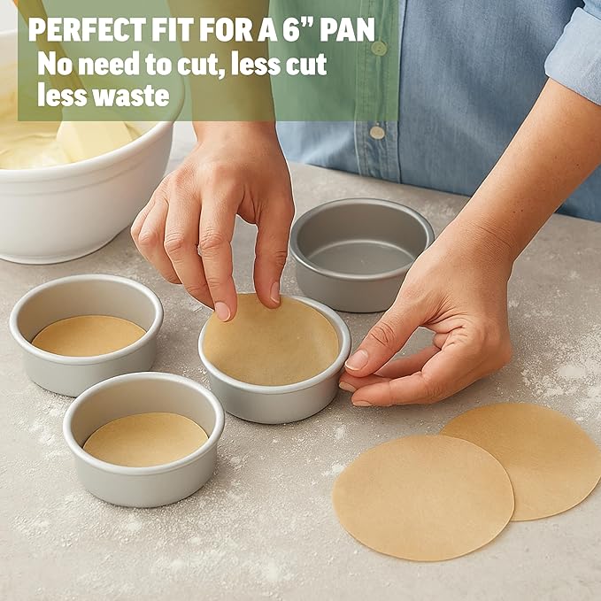 Zenlogy 6 Inch Parchment Paper Rounds (100 Sheets) - Unbleached, Pre-cut, High Heat, Round Liners