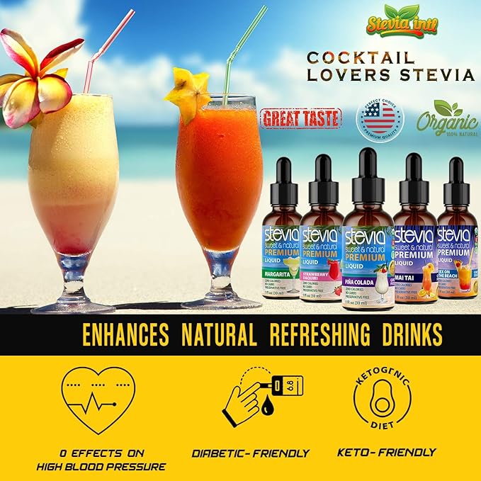 Stevia Intl (Pack of 5) Cocktails Lovers Bundle. Stevia Liquid Drops with 5 Flavors. All Naturally