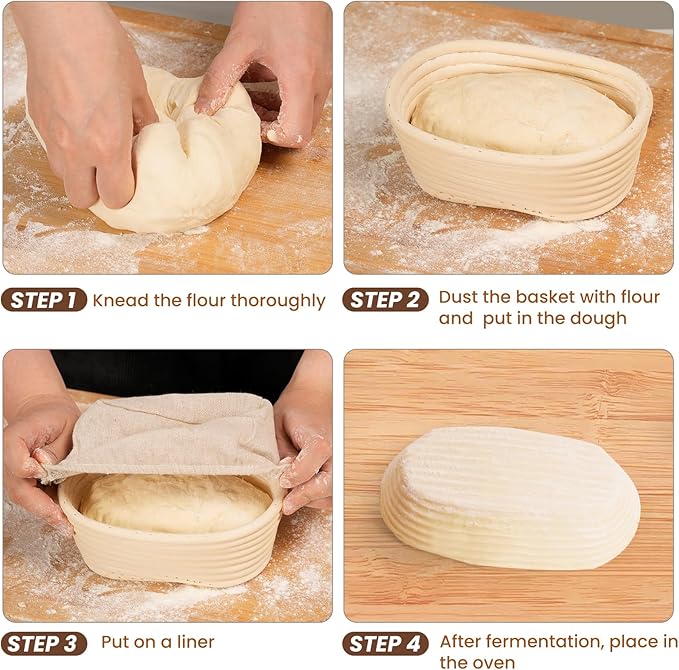 6 Inch Oval Banneton Bread Proofing Basket Set of 6, Kikcoin Mini Sourdough Bread Baking Supplies