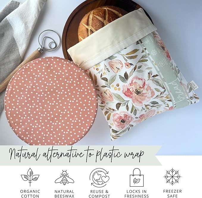 Nectar & Nest Bread Baker Set, Reusable Beeswax Bread Bags for Homemade Bread, Sourdough Bag