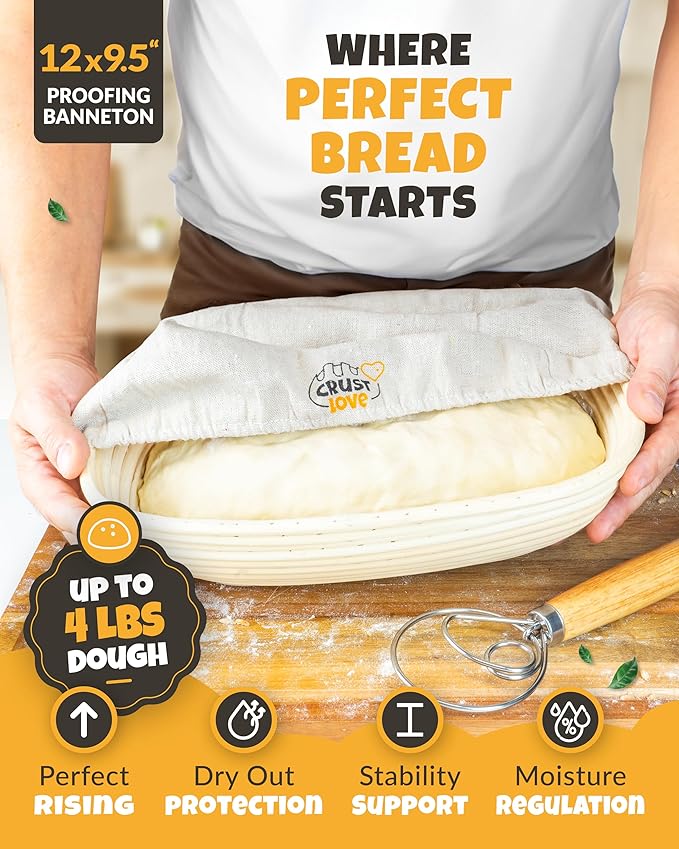 Cast Iron Bread-Pan with Lid - incl. Sourdough Bread Baking Supplies - like Banneton Bread-Proofing