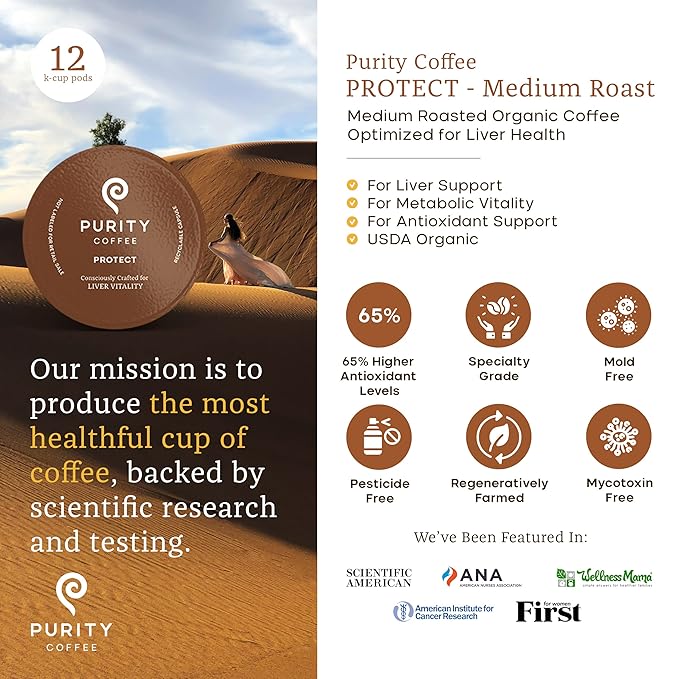 Purity Coffee PROTECT Highest Antioxidant Light-Medium Roast - USDA Certified Organic Specialty