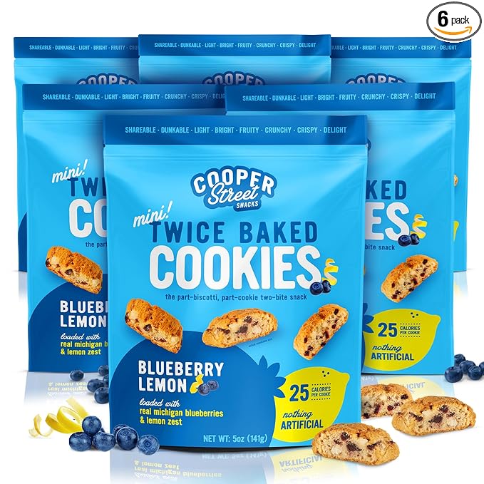 Cooper Street Twice Baked Lemon Blueberry Biscotti Cookies - Light, Crispy Mini Biscotti Cookies
