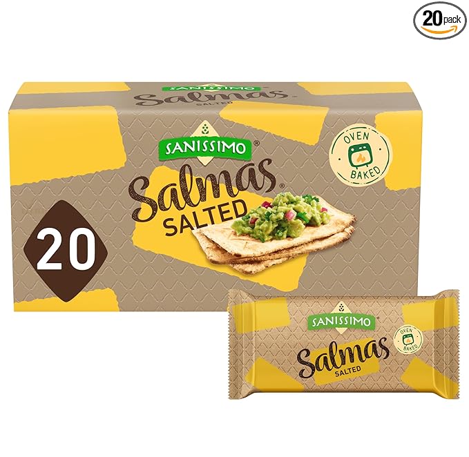 Sanissimo Salmas Salted, 20 packs of 3 Crackers, Oven Baked Corn Crackers, Gluten Free, Non GMO