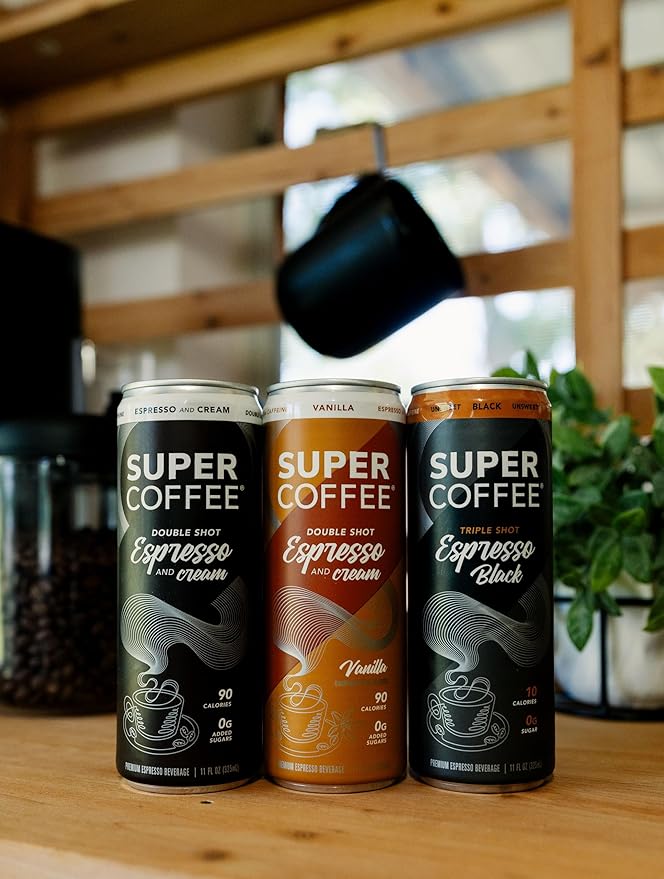 SUPER COFFEE Espresso, Iced Keto Coffee (0g Added Sugar, 10 Calories) [Triple Shot Black] 11 Fl Oz
