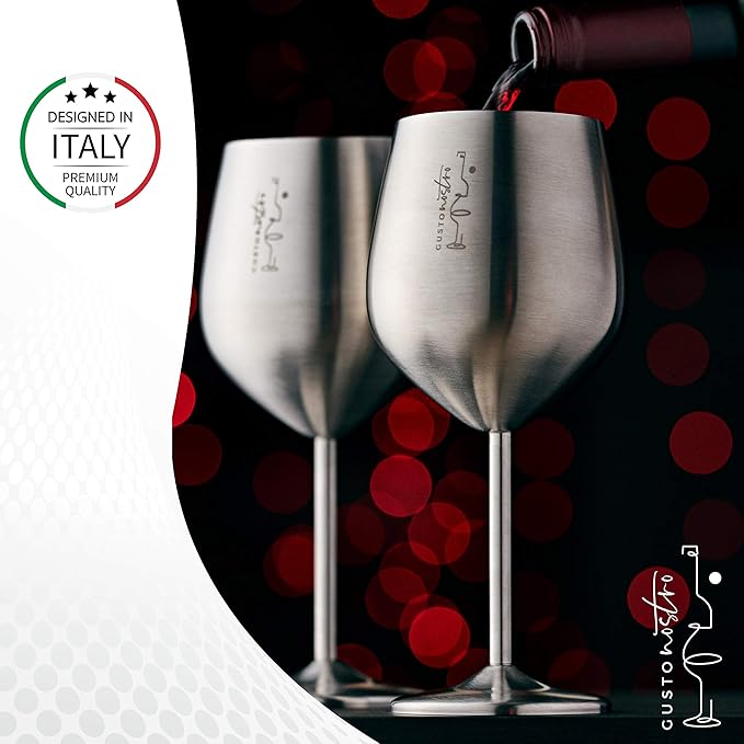 Gusto Nostro Stainless Steel Wine Glass - 18 oz - Cute, Unbreakable Wine Glasses for Travel