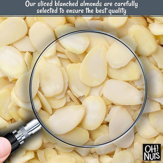 Oh! Nuts Almonds Blanched Sliced - Raw - 100% Natural - 1.5 lb - High-Protein Almonds - Packed in