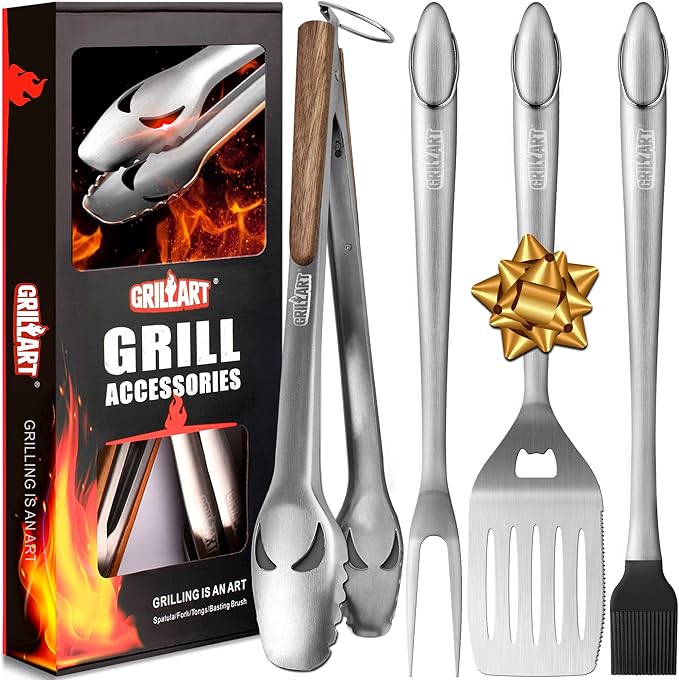 GRILLART BBQ Tools Grill Tools Set -18Inch Grilling Tools BBQ Set - Grill Accessories w/BBQ Tongs