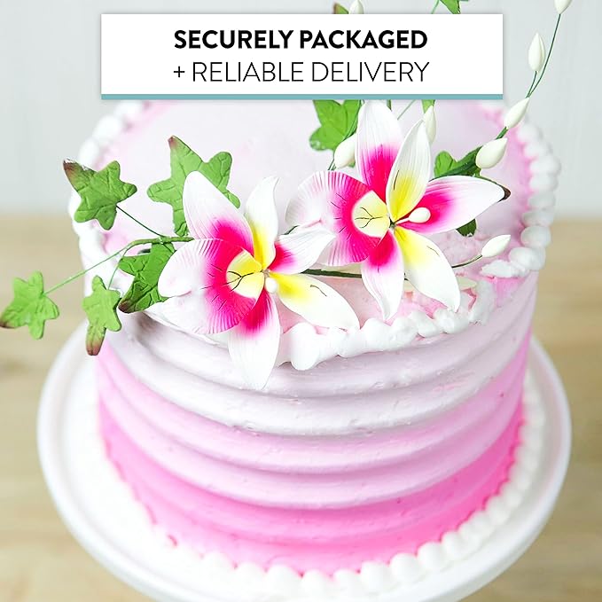 Global Sugar Art Double Orchid Spray Sugar Cake Flowers, Dark Pink & Yellow, 1 Count by Chef Alan