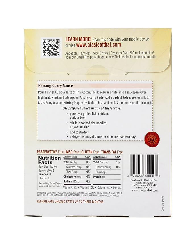 A Taste of Thai Panang Curry Paste - 1.75oz Pack of 6 Ready-to-Use Mix Flavored with Classic Thai