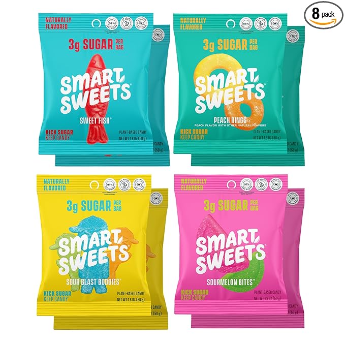 SmartSweets Variety Pack, 1.8oz (Pack of 8), Candy With Low Sugar & Calorie, Healthy Snacks For