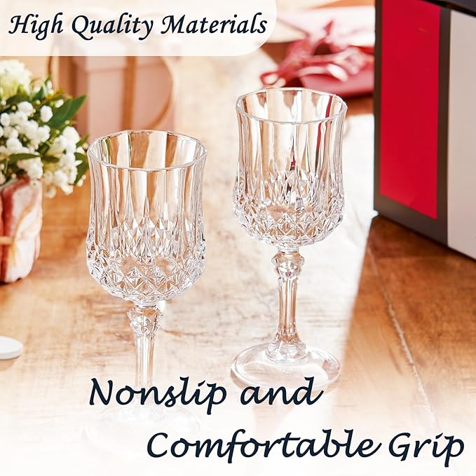Plastic Wine Glasses，Plastic Goblets Vintage Style Cordial Drinking Glasses for Wedding Reception