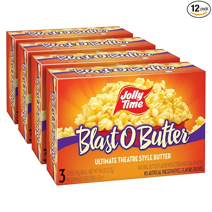 Jolly Time Blast O Butter, Ultimate Movie Theater Butter Microwave Popcorn, 3.2oz Sharing Bag, 3