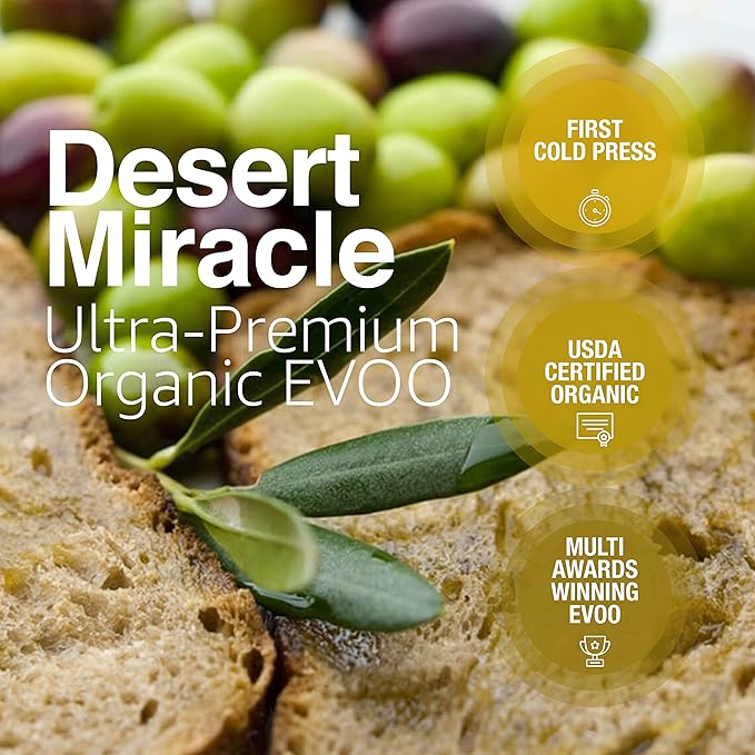 DESERTMIRACLE Cold Pressed Polyphenol Rich Moroccan Olive Oil, Organic Extra Virgin Olive Oil with