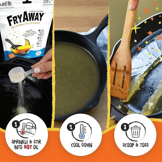 FryAway Super Fry Cooking Oil Solidifier, Super Value 3-Pack ??Solidifies 4.5 Gallons Cooking Oils