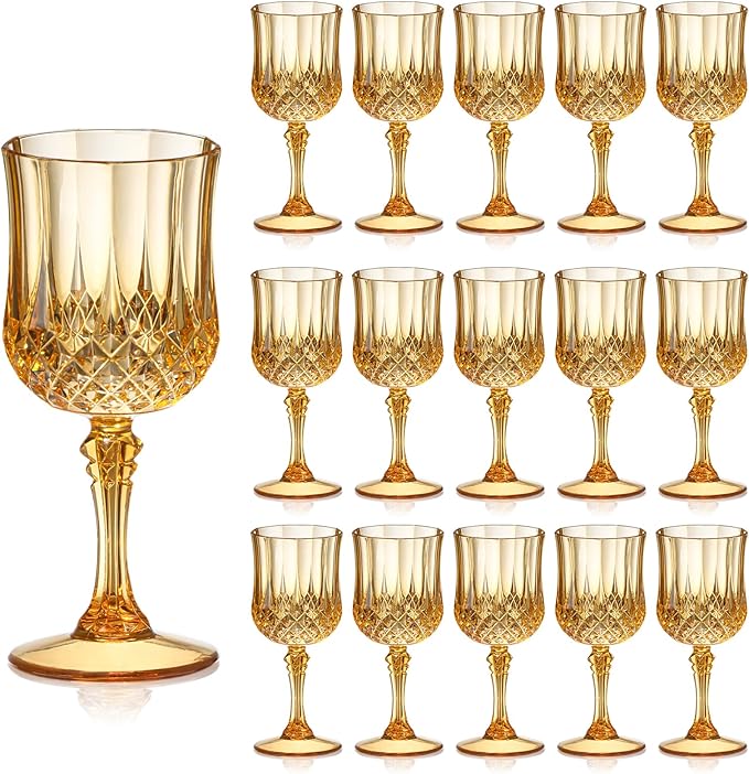 XUWAIDSGN 16 Pcs 7oz Plastic Vintage Wine Glasses Drinking Glasses Unbreakable Wedding Glassware