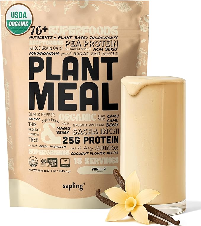Plant Meal Replacement Shake - Vanilla - 25g of Plant Based Vegan Protein Powder, 76+ Organic
