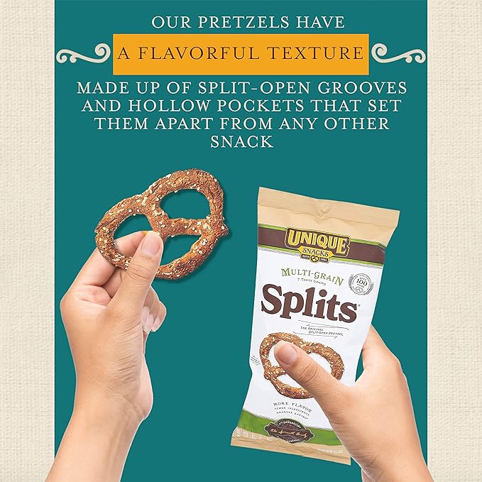 Unique Snacks - Multi Grain Splits Pretzels, Homestyle Baked, Certified OU Kosher and non-GMO, 11