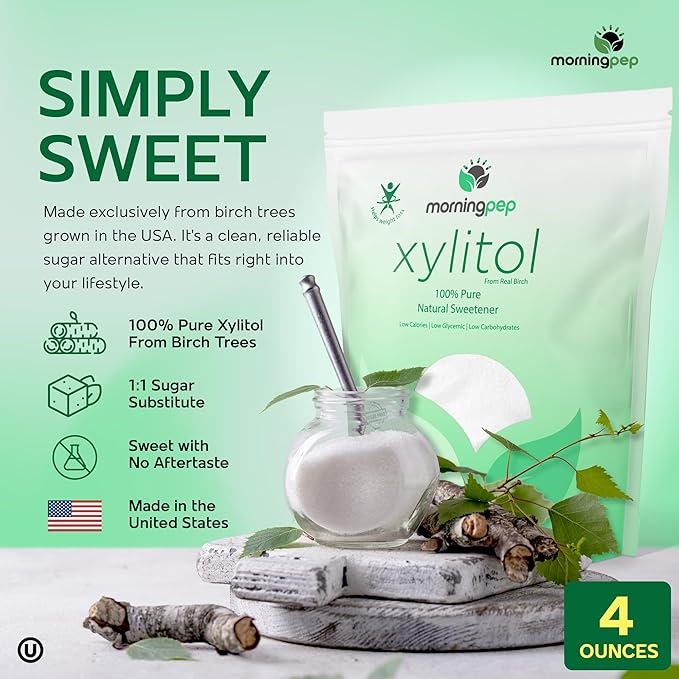 Morning Pep Sample Size Pure Birch Xylitol (Keto Diet Friendly) Sweetener with no Aftertaste 4 OZ