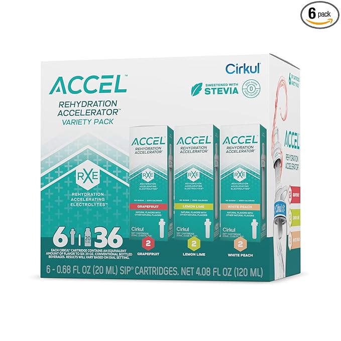 Cirkul Accel Flavor Cartridge Variety Pack with Electrolytes, 6-Pack (2 Grapefruit, 2 Lemon Lime, 2