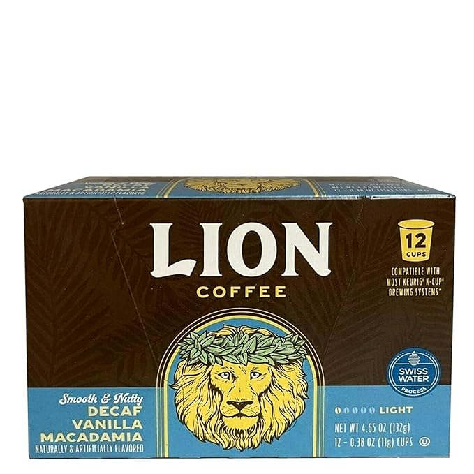 Lion Coffee Swiss Water DECAF Vanilla Macadamia Medium Roast Coffee Pods - Single-Serve Pods