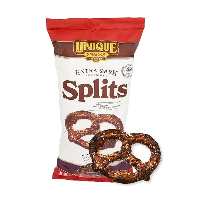 Unique Snacks Extra Dark Splits Pretzels, Original Split-Open Pretzels, Delicious Homestyle Baked