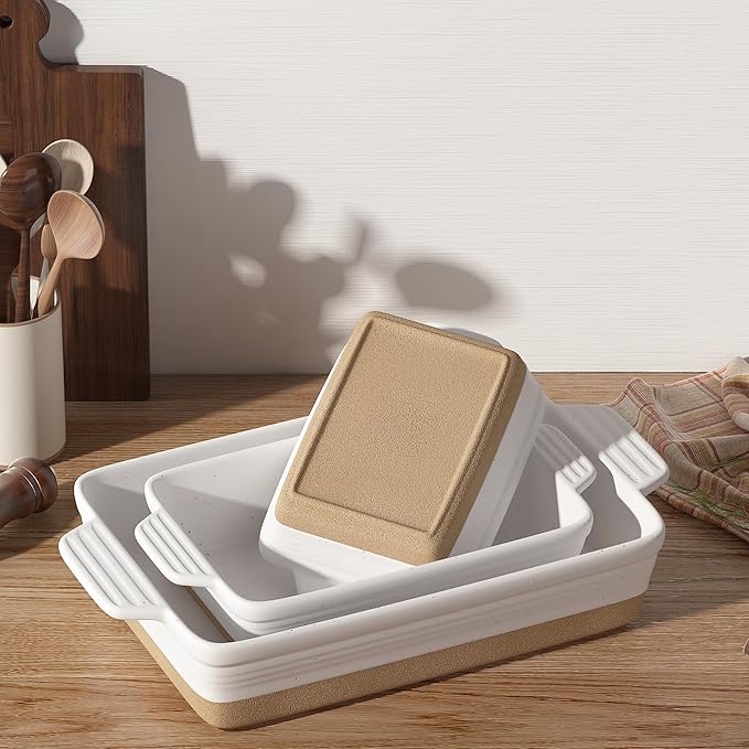 Ceramic Baking Dish, Casserole Dishes for Oven, Extra Deep Lasagna Pans with Handles, Rectangular