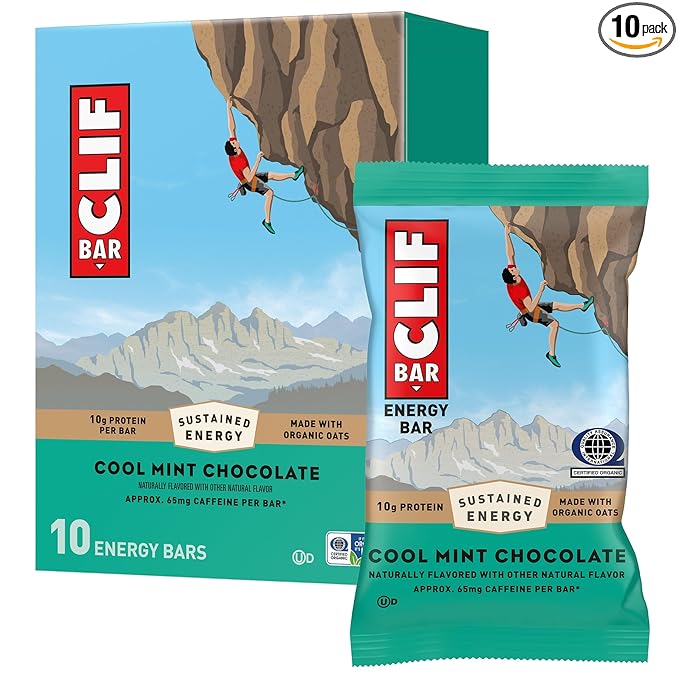 CLIF BAR - Cool Mint Chocolate with Caffeine - Made with Organic Oats - Energy Bars - Non-GMO