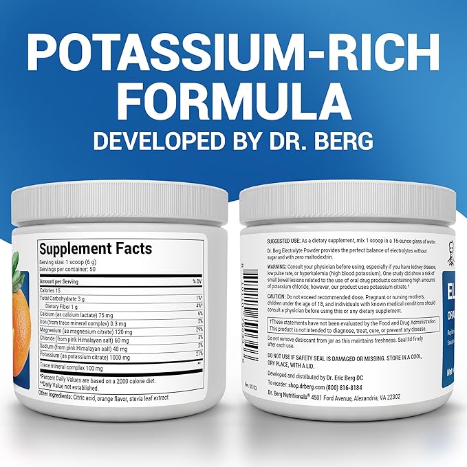 Dr. Berg Zero Sugar Hydration Keto Electrolyte Powder - Enhanced w/ 1000 mg of Potassium & Real