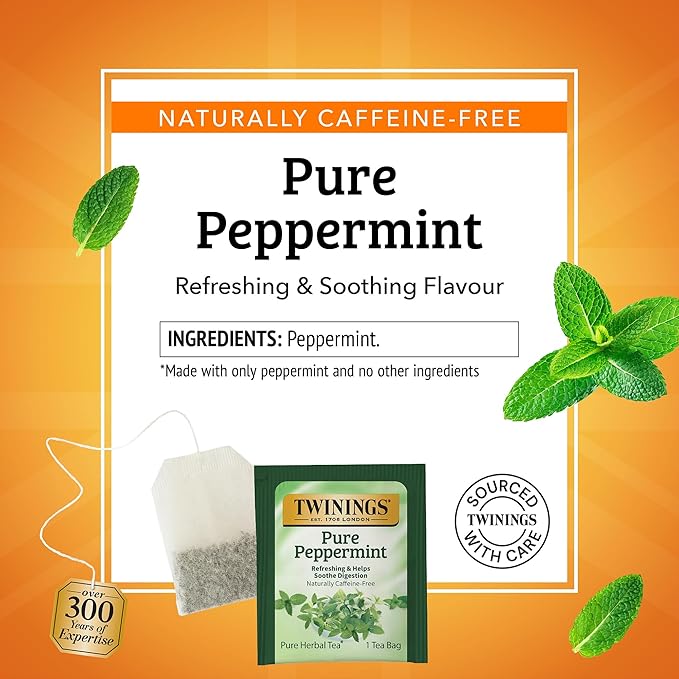 Twinings Pure Peppermint Herbal Tea Individually Wrapped Bags, 100 Count (Pack of 1), Fresh Minty