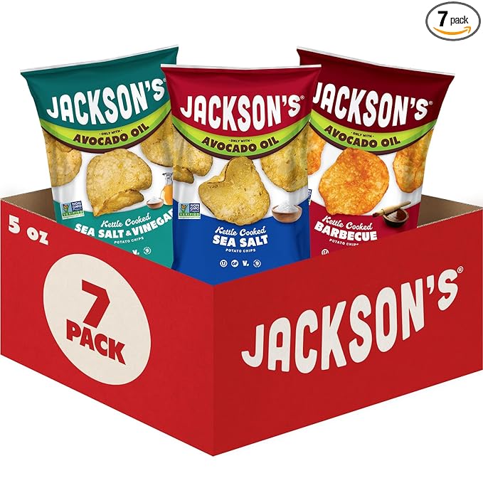 Jackson?™s Classic Kettle Potato Chips (Variety Pack, 5 oz, Pack of 7) - Made with Premium Avocado