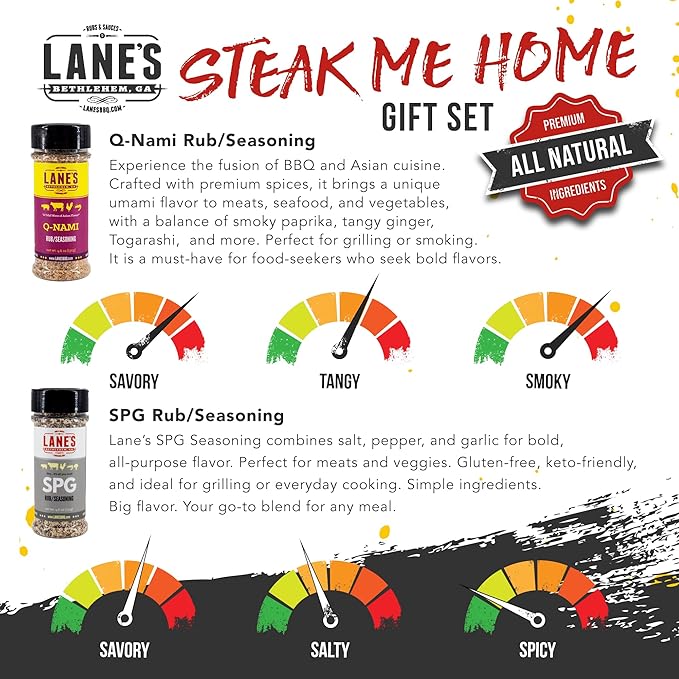 Lane's Steak Me Home BBQ Seasonings and Rubs Gift Set, All-Natural 4 Rubs Seasoning Kit of Q-Nami