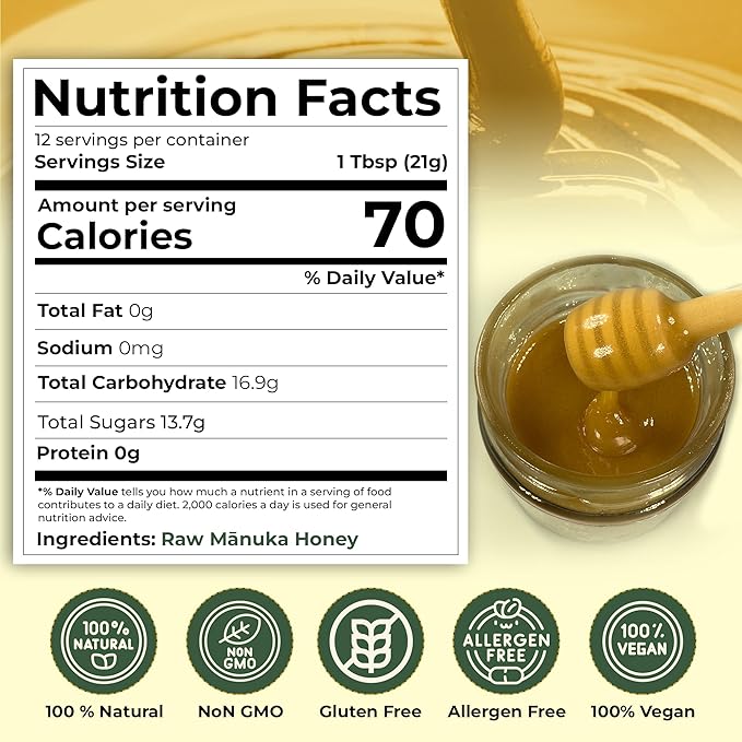 Center of Paradise Raw Manuka Honey Certified UMF 15+ | MGO 510+ (250g / 8.8oz) Glass Jar - Pure &