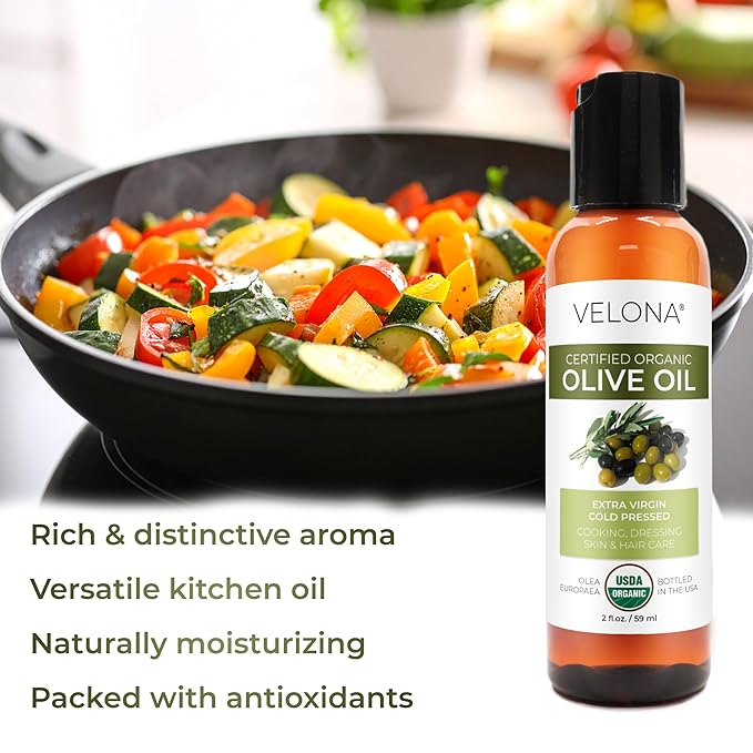 velona USDA Certified Organic Olive Oil - 2 Fl Oz | 100% Pure and Natural Carrier Oil | Extra