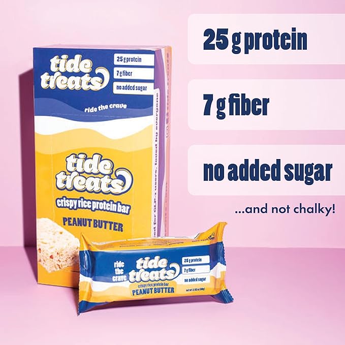 Crispy Rice Protein Treat Peanut Butter Bar | 25 g Protein, No Added Sugar, 7 g Fiber, Gluten Free