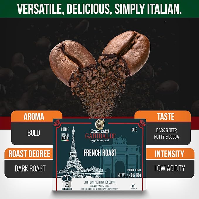 Caffè Garibaldi French Roast Coffee Pods, Single-Serve Capsules for Keurig K-Cup Brewers, Single