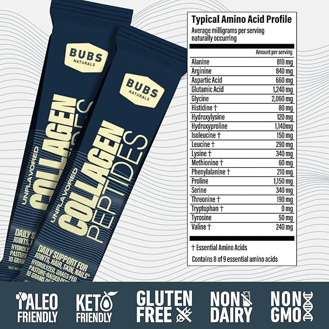 BUBS Naturals Unflavored Collagen Peptides Powder - Best Proteins for Joints & Skin - Pasture